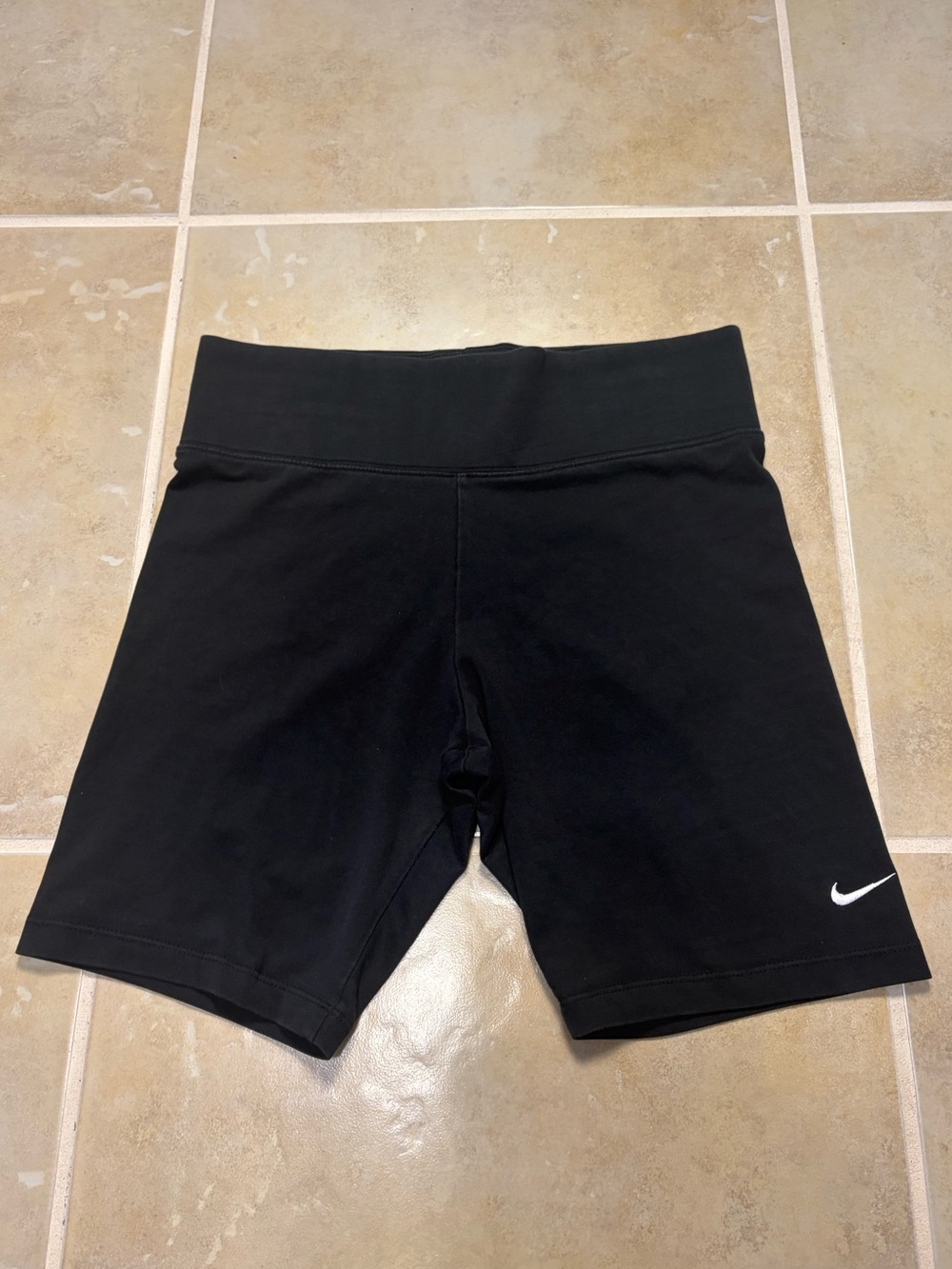 Nike Black High Waisted Women's Athletic Bike Shorts with White Swoosh